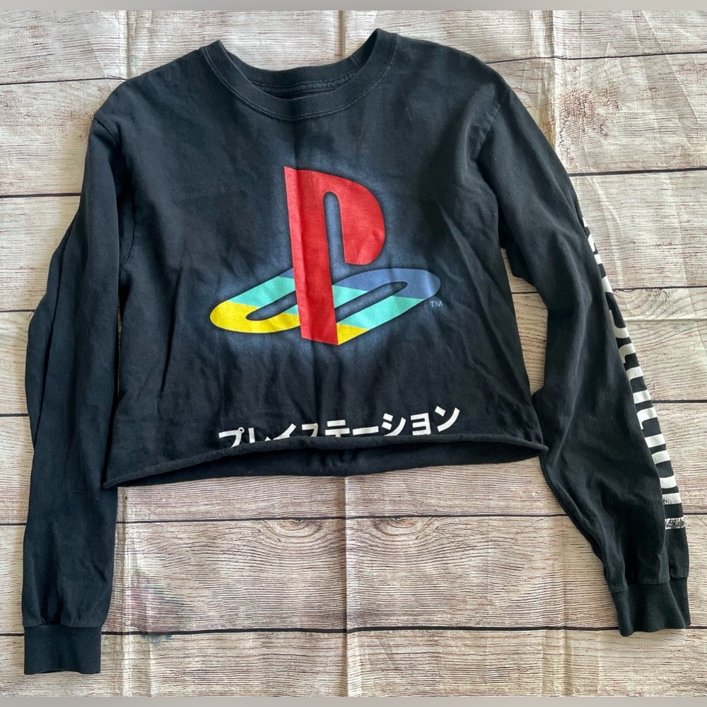 Women’s small cotton logo black PlayStation long sleeve gamer graphic tshirt